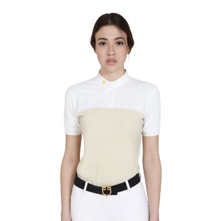 Women's slim fit polo shirt in technical fabric and mesh