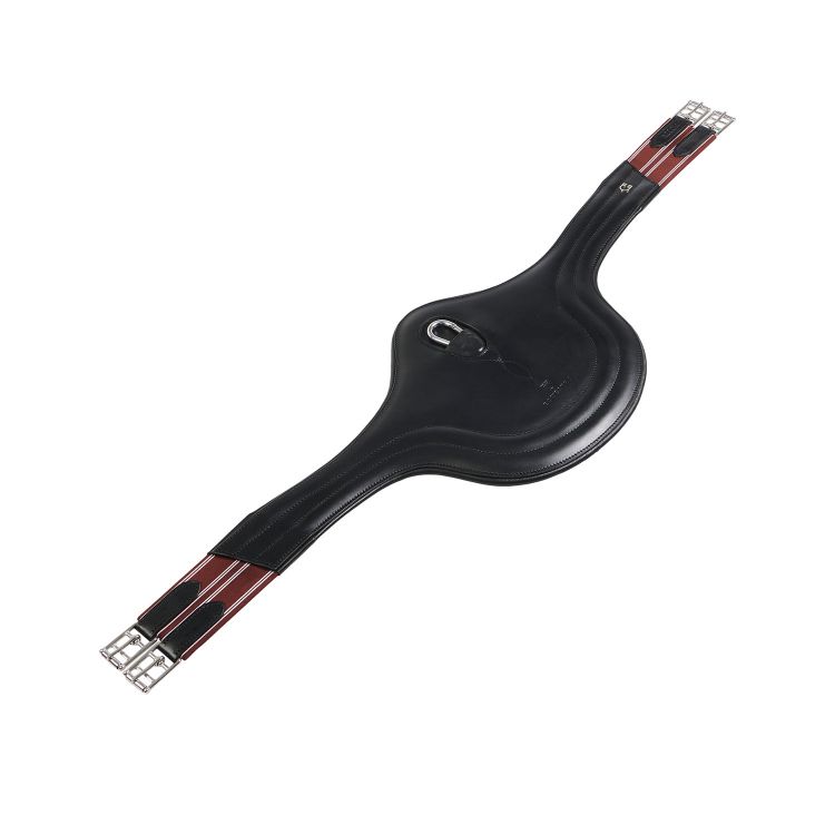 Jumping girth in leather with protectors