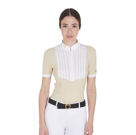 Women's slim fit pleated cotton polo shirt