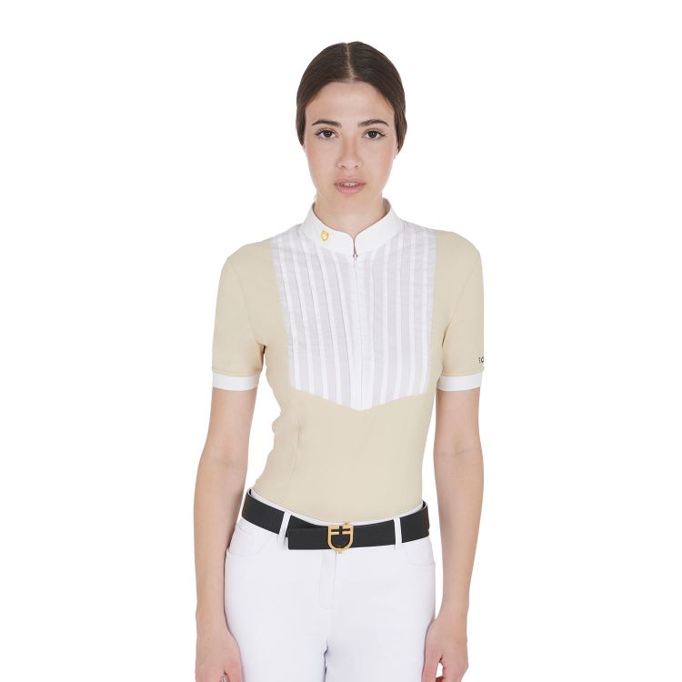 Women's slim fit pleated cotton polo shirt