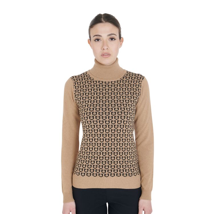 Women's high neck sweater with contrasting logos