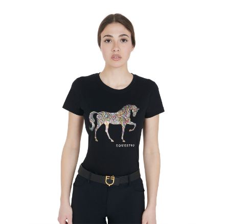 Women's slim fit t-shirt with floral horse silhouette