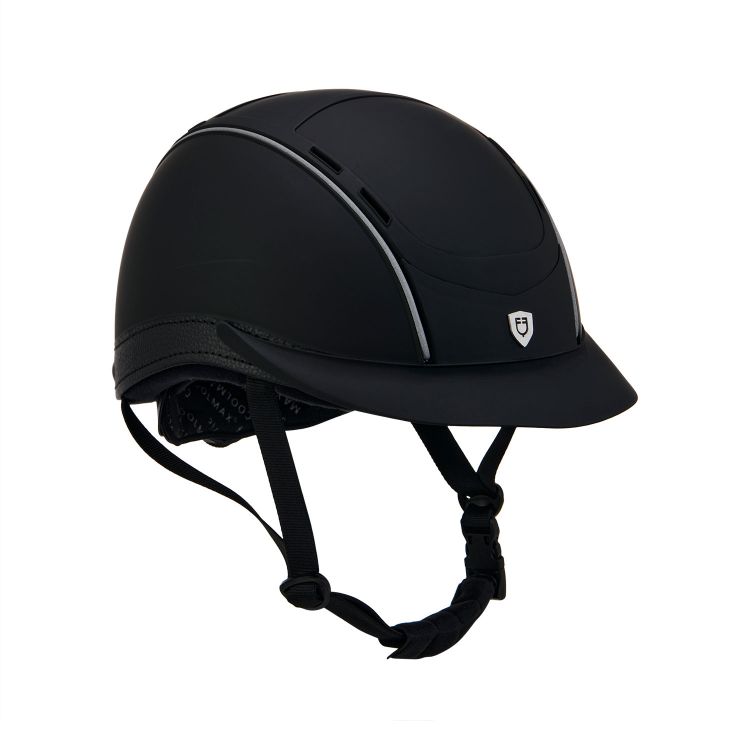 Helmet with front logo and leather inserts