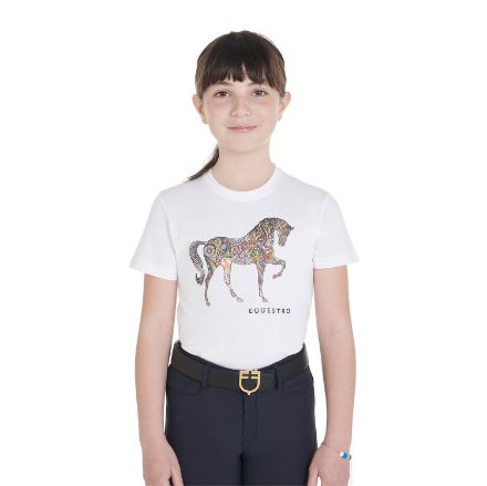 Kids' slim fit t-shirt with horse floral silhouette