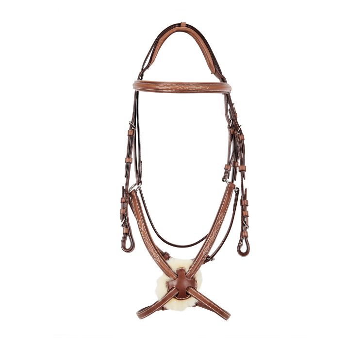 Bridle with mexican noseband and synthetic sheepskin