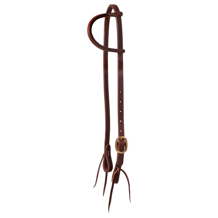 ONE EAR HEADSTALL WITH OILY LEATHER ROUND LEATHER ON EAR BRASS BUCKL