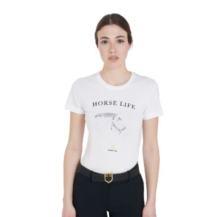 Women's slim fit t-shirt horse life with rhinestone