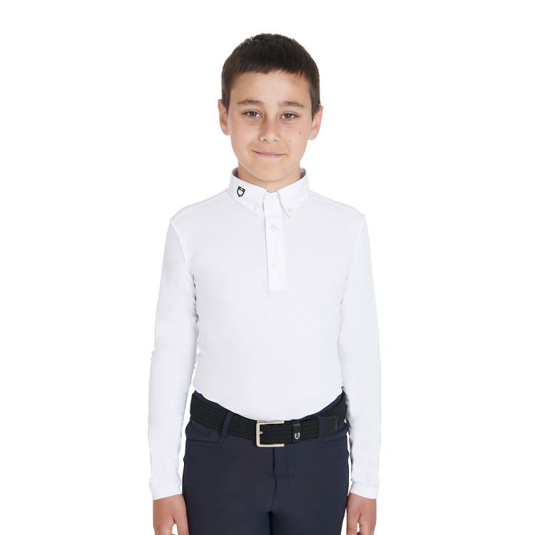 Boys' slim fit competition polo shirt with three buttons