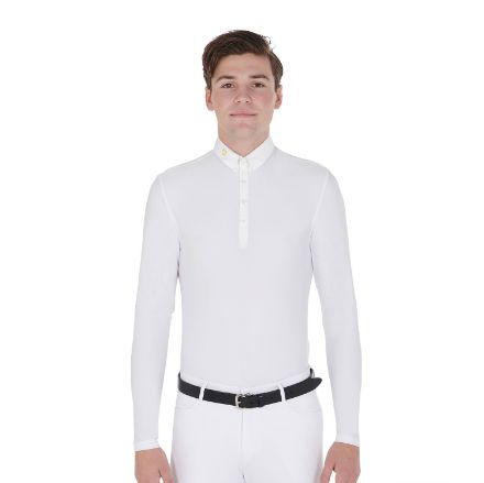 Men's long-sleeved polo shirt in technical fleece fabric