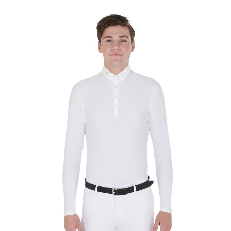 Men's long-sleeved polo shirt in technical fleece fabric
