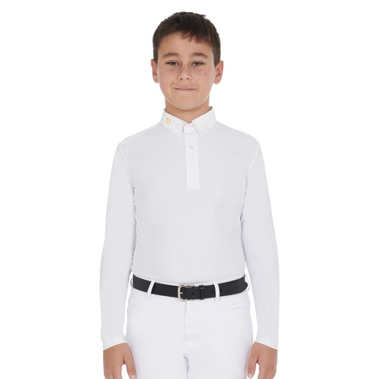 Boy's long-sleeved polo shirt in technical fleece fabric