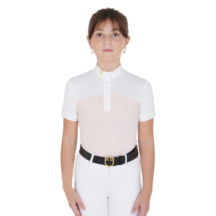 Girls' slim fit competition polo shirt with perforated fabric