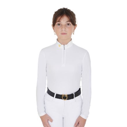 Girl's slim fit polo shirt in technical fleece fabric