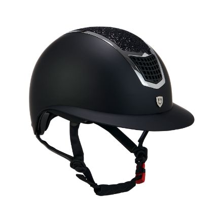 Helmet with rhinestones and wide visor