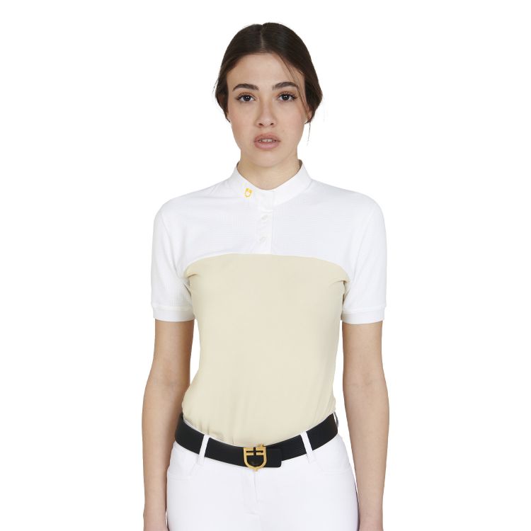 Women's slim fit polo shirt in technical fabric and mesh