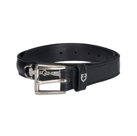 Leather belt with snaffle bits and rhinestones