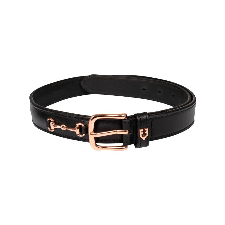 English belt with rose gold snaffle bits