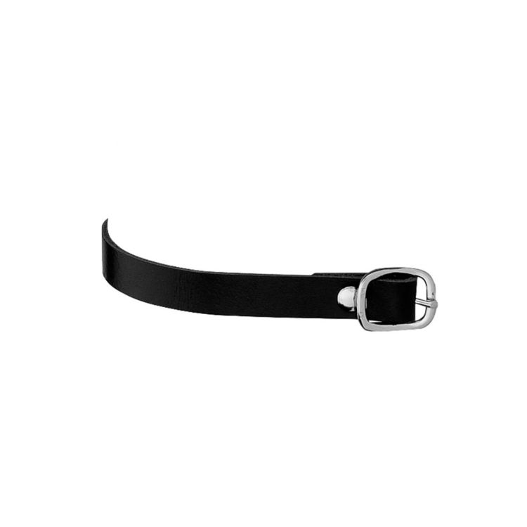 HS SPUR STRAPS LEATHER BLACK  45CM W.BUCKLE STEEL CHR.PL.