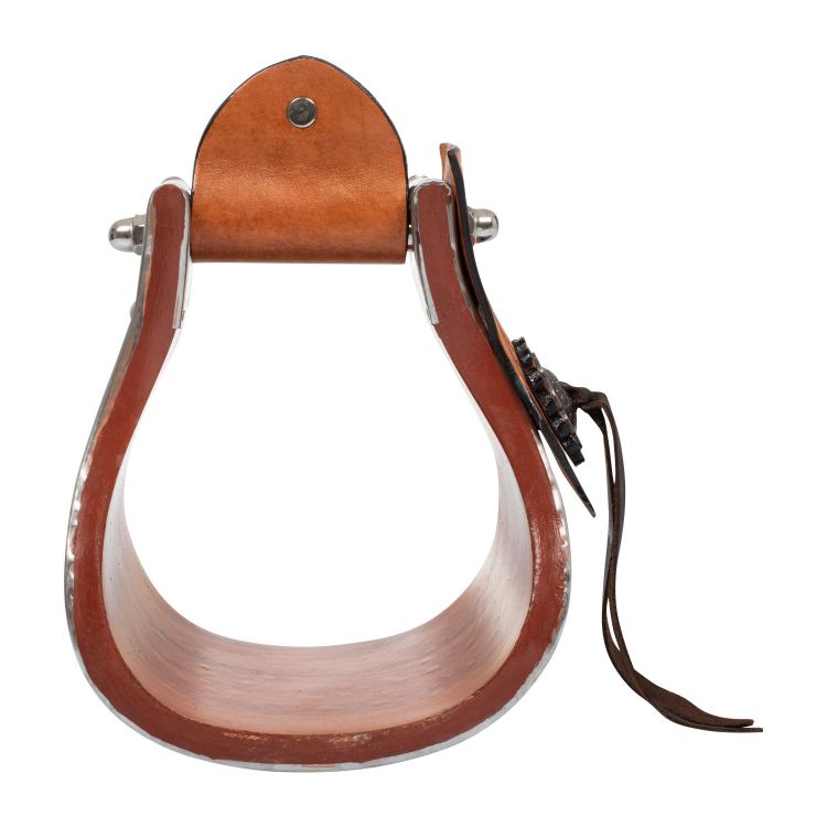 Metal wood stirrups with hand-worked leather inserts