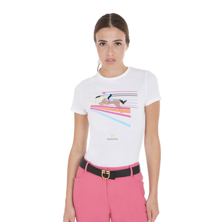 Women's slim fit T-shirt with colorful jumping design