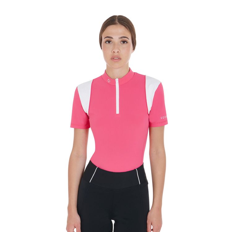 Women's slim fit training polo shirt with mesh inserts