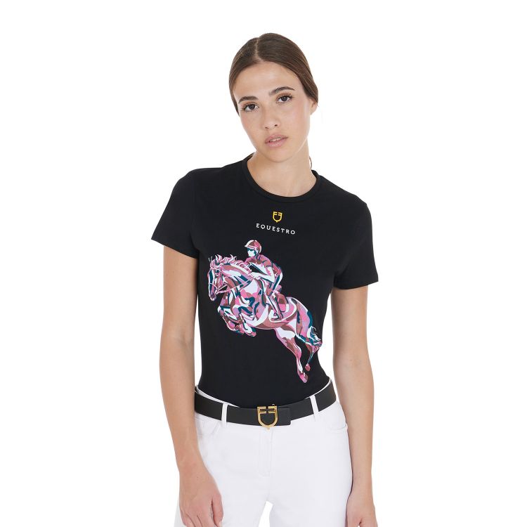 Women's slim fit t-shirt with jumping horse print