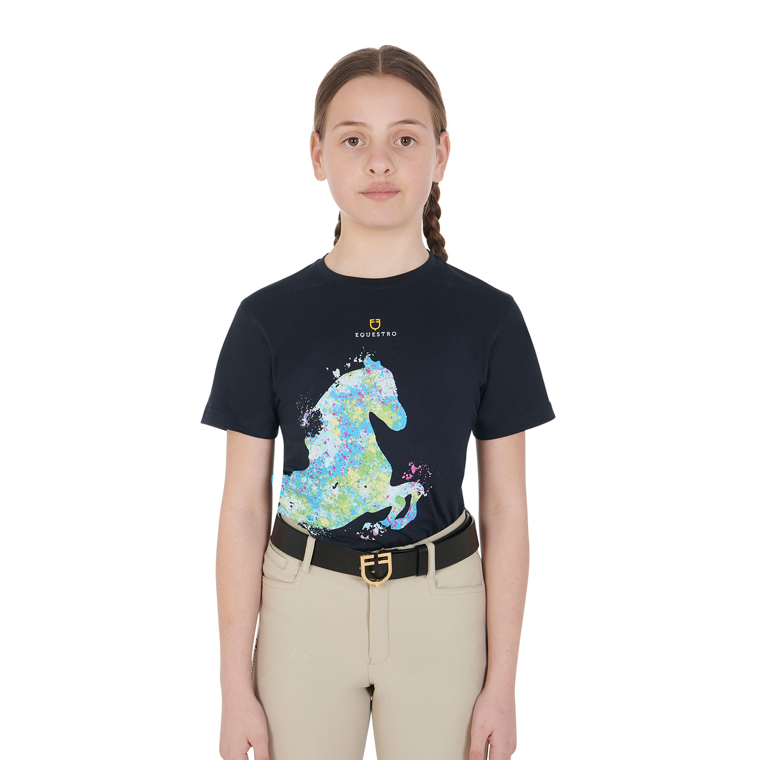 T shirt bambina slim fit con stampa cavallo astratta