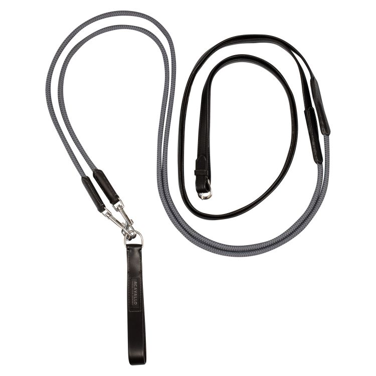 ACAVALLO SOFT LEATHER DRAW REINS WITH ROUND NYLON ROPE