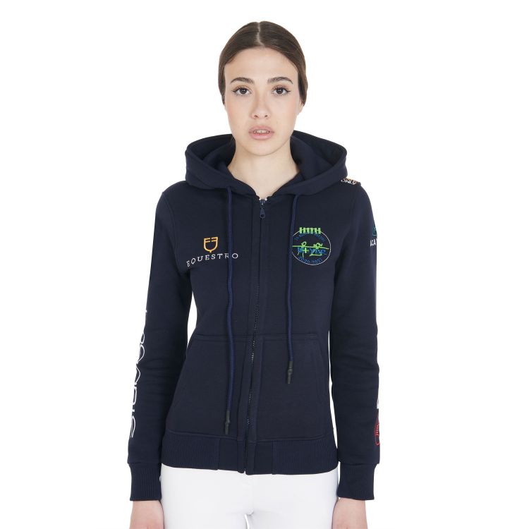 Women's sweatshirt with multi-logo hood