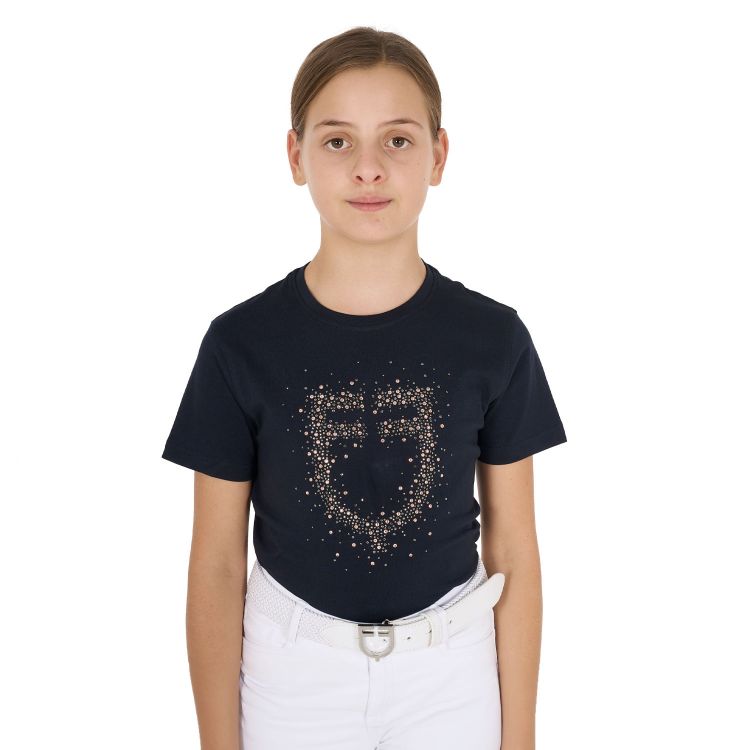 Girls' slim fit T-shirt rose glitter logo