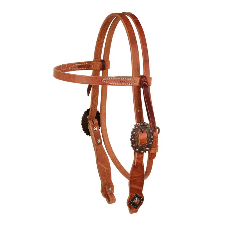 COPPER SPOTTED BUCKLE WITH DIAMOND CONCHO WESTERN BRIDLE