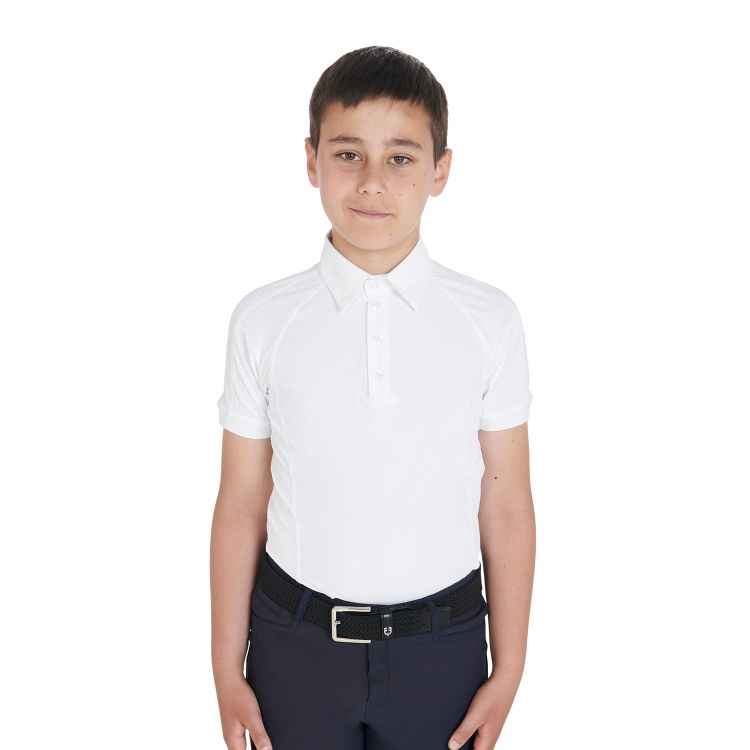 Boys' slim fit competition polo shirt four-buttons