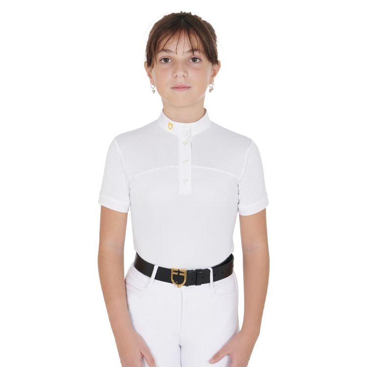 Girls' slim fit competition polo shirt with perforated fabric