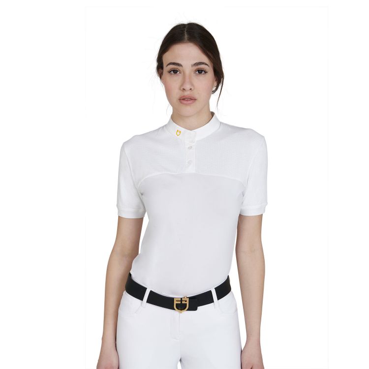 Women's slim fit polo shirt in technical fabric and mesh