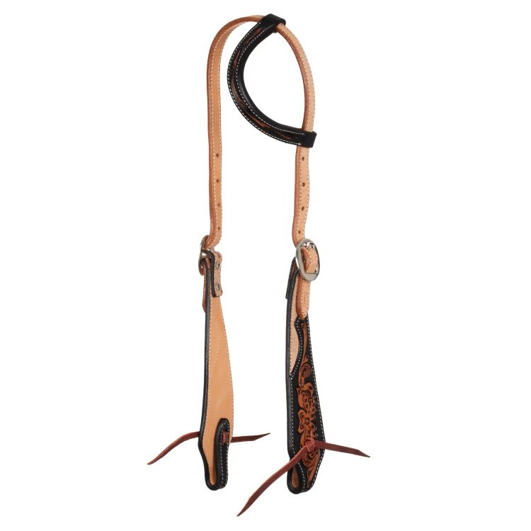 ONE EAR WESTERN BRIDLE DARK FLORAL TOOLING