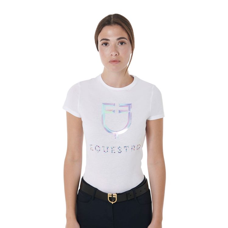 Women's slim fit multicolor logo print cotton t-shirt