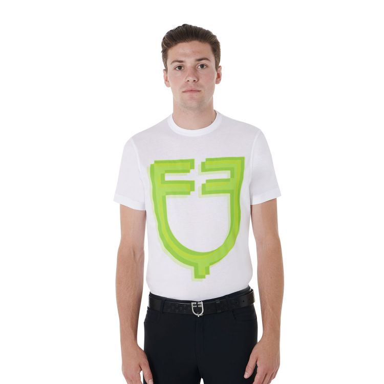 Men's slim fit green logo print cotton t-shirt