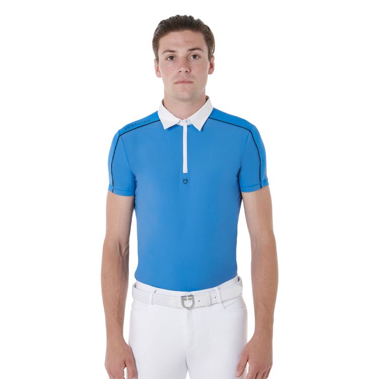 Men’s short sleeve polo shirt with zip and mesh trim