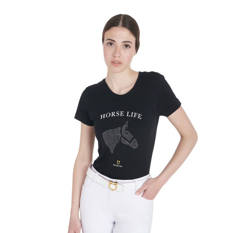 Women's slim fit t-shirt horse life with rhinestone