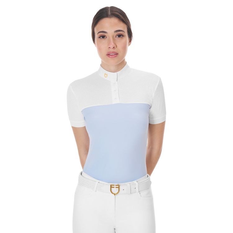 Women's slim fit polo shirt in technical fabric and mesh