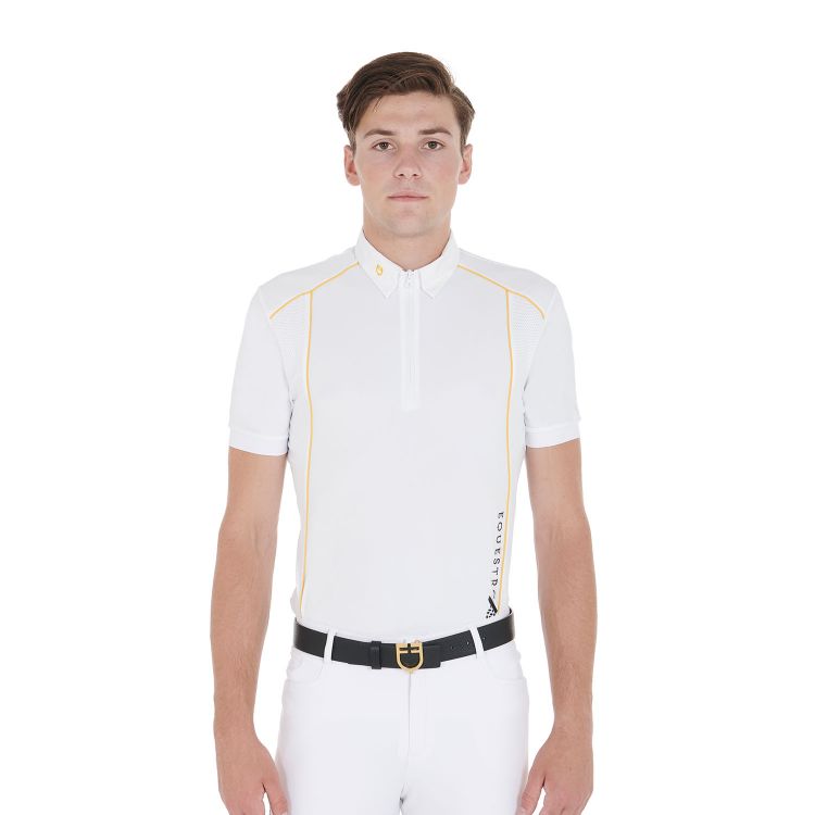 Men's slim fit polo shirt in technical fabric with piping
