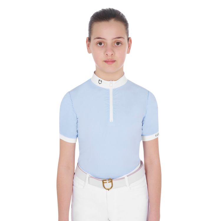 Girls' slim fit competition polo shirt with gathered sleeves