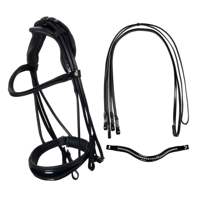 Leather dressage bridle with anatomical headpiece