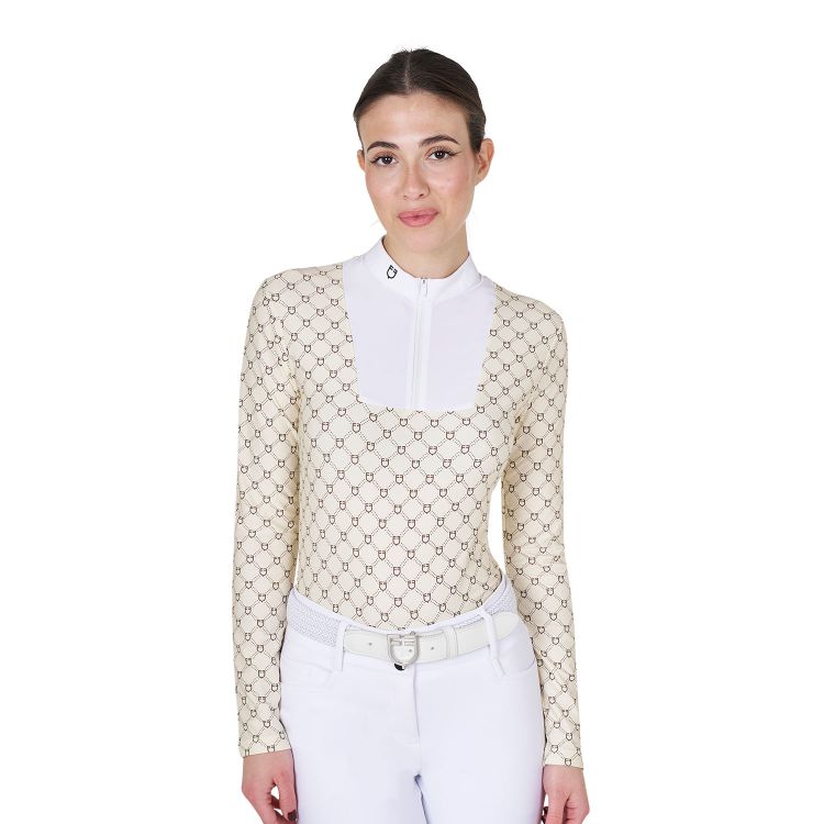 Women's long-sleeved competition polo shirt with monogram print