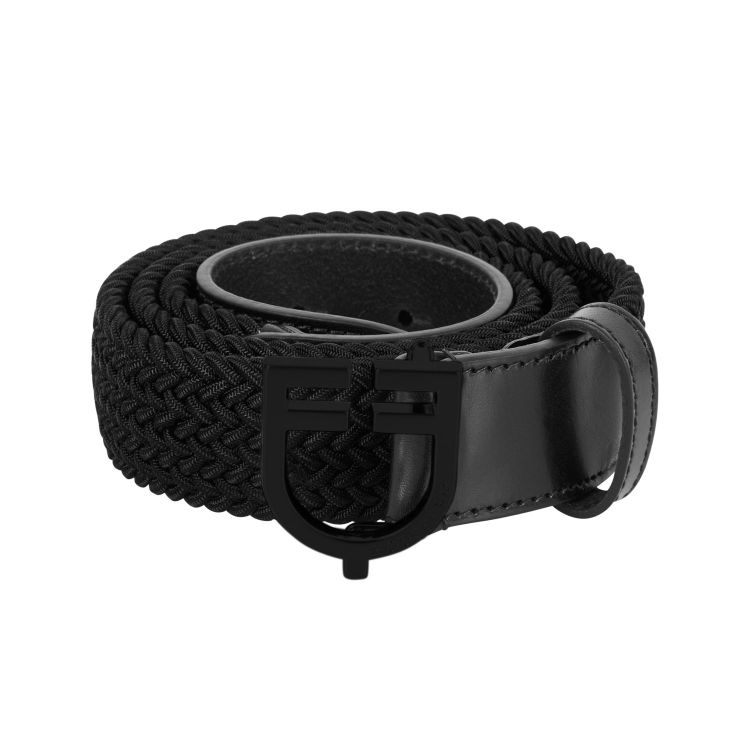 Elastic belt with black logoed buckle