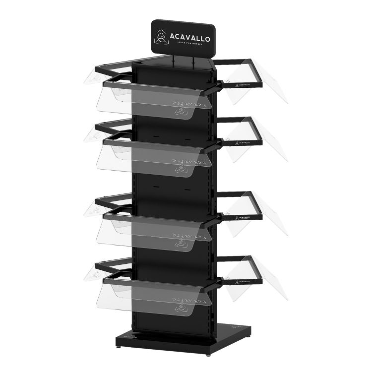 Saddle pad display with 12 steel shelves and silk-screen printed logo 193x60x60